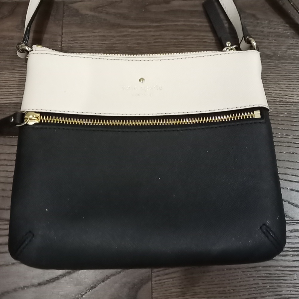 Kate Spade Black Ivory Saffiano Leather Crossbody Bag gold hardware